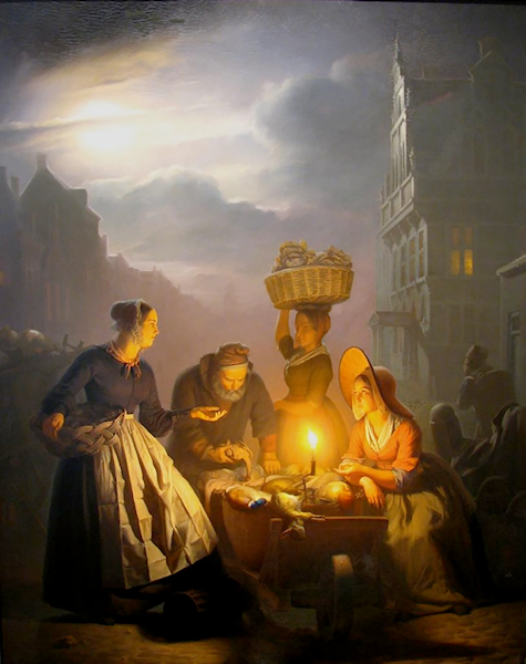 A Market Scene in Bruxelles by Moonlight by Petrus van Schendel
