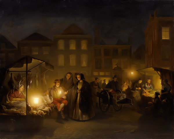 An Evening Market in the Hague by Petrus van Schendel