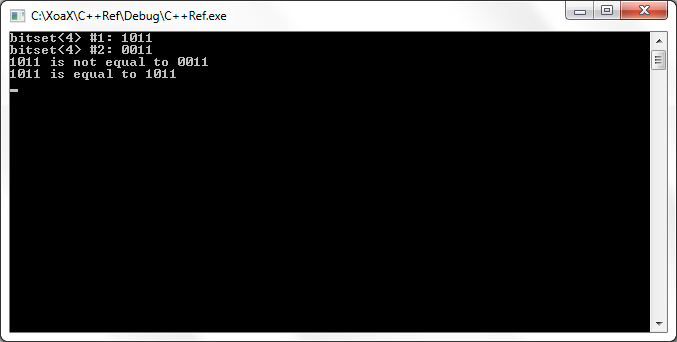 bitset<N>::operator!=() Output