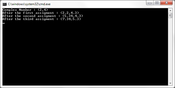 complex<X>::operator+=() Output