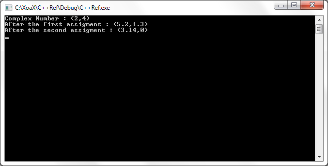 complex<X>::operator=() Output