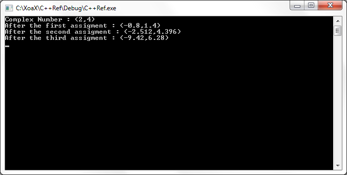complex<X>::operator*=() Output