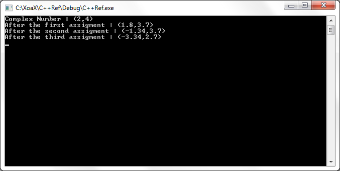 complex<X>::operator-=() Output