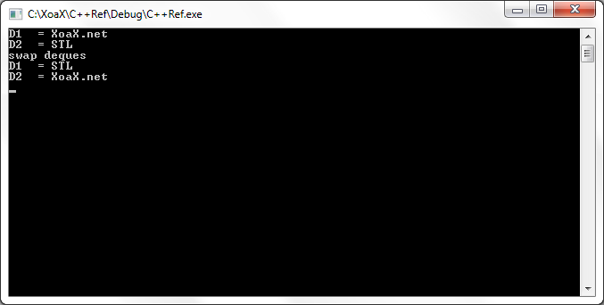 deque<X, A>::swap() Output