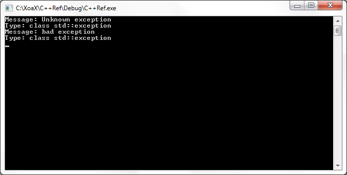 exception::operator=() Output