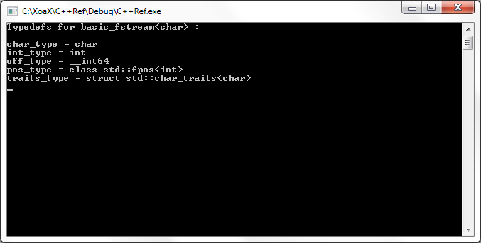 basic_fstream<C, T>::char_type Output