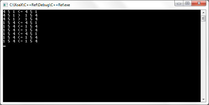 operator<=() Output