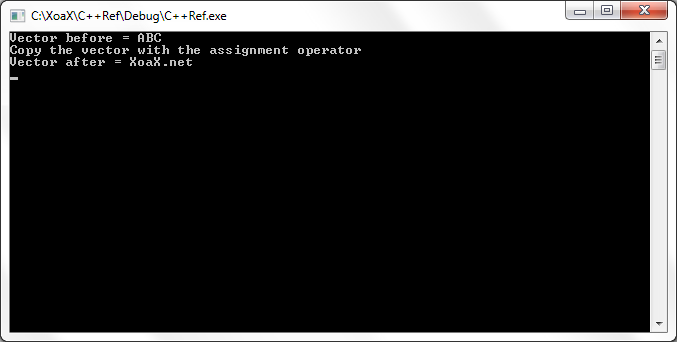 vector<X, A>::operator=() Output