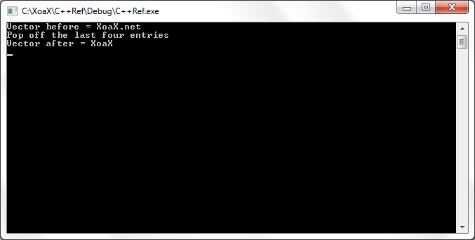 vector<X, A>::pop_back() Output