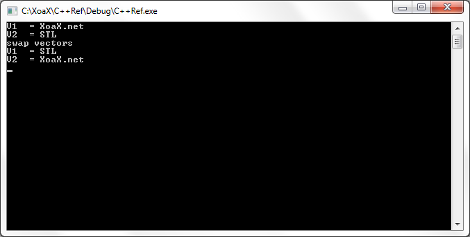 vector<X, A>::swap() Output